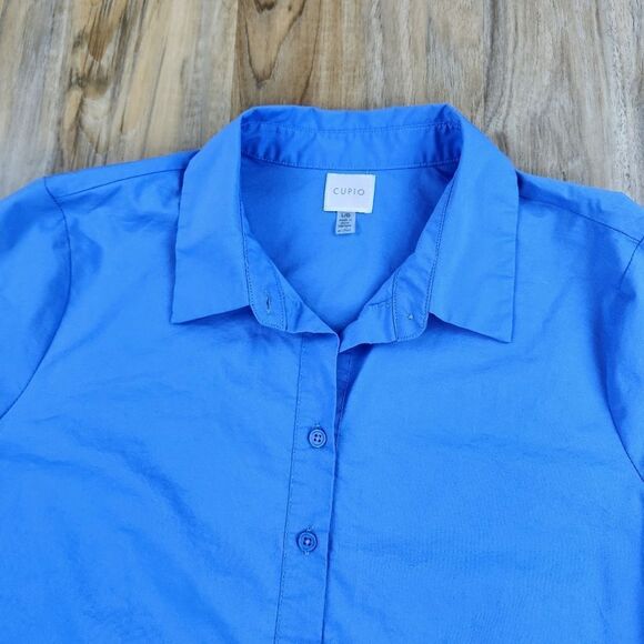 🔹️Cupio Blue Buttoned Bishop Long Sleeve Top Large - Picture 4 of 11